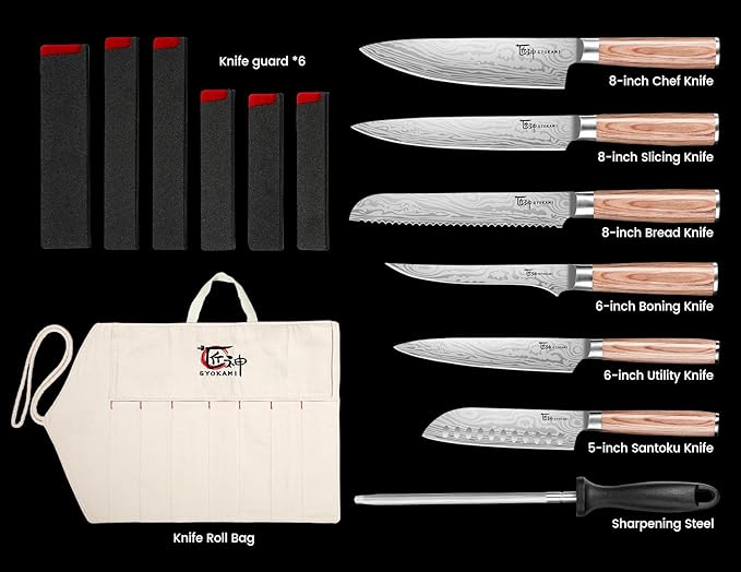 Chef Knife Set, 14pcs Japanese Kitchen Knife Set with Roll Bag, Pakkawood Handle, High Carbon Stainless Steel Professional Kitchen Knives for Camp Travel Outdoor Gift