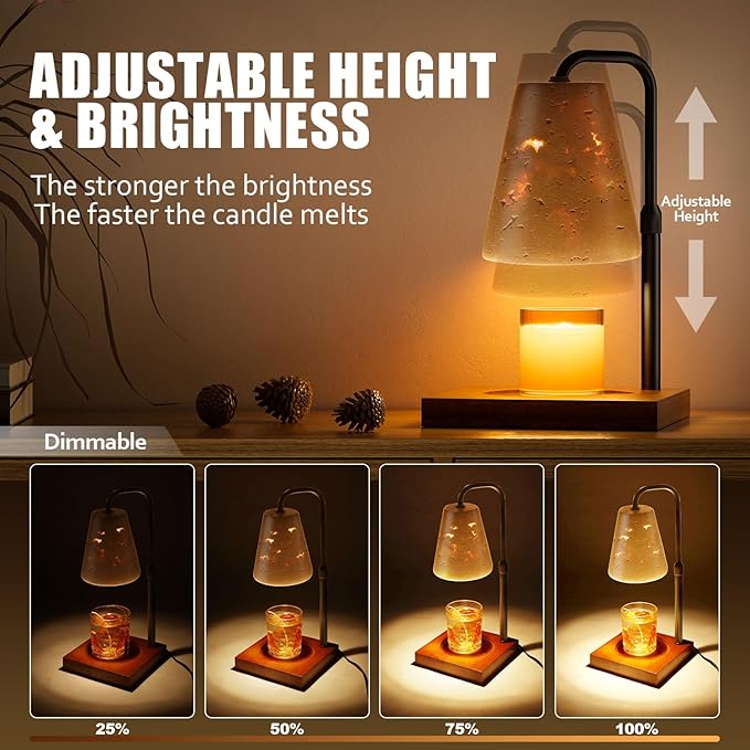 Candle Warmer Lamp with Timer, Adjustable Height Dimmable Candle Lamp for Bedroom, Wax Warmer for Scented Candles with Marble, 2 Bulbs House Warming Gift for Mom (Slant)