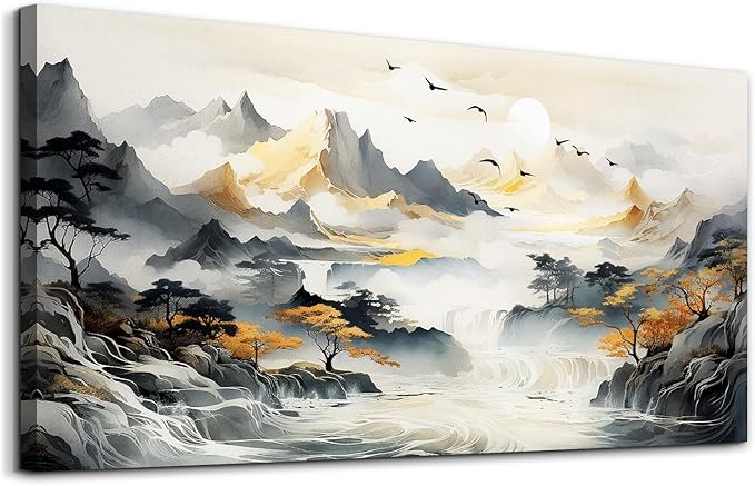 Hyidecorart Large Size Wall Decor - Modern Abstract Mountain Landscape Canvas Art - Stretched and Framed - For Living Room, Office, Bedroom