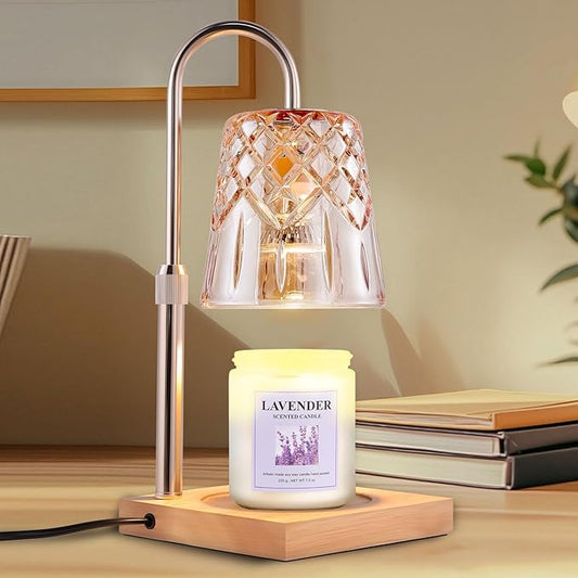 Candle Warming Lamp with Timer Dimmer, Adjustable Height Electric Wax Melt Warmer for Jar Candles with 3 Bulbs, Mother's Day Women's Home Decor Gift, Champagne Color Pole with Square Base