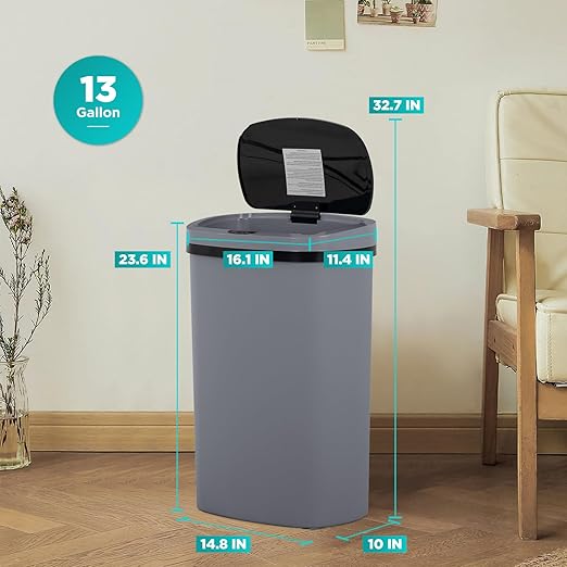 Kitchen Trash Can with Lid, 13 Gallon Automatic Garbage Can for Bathroom Bedroom Home Office 50 Liter Touch Free High-Capacity Brushed Waste Bin