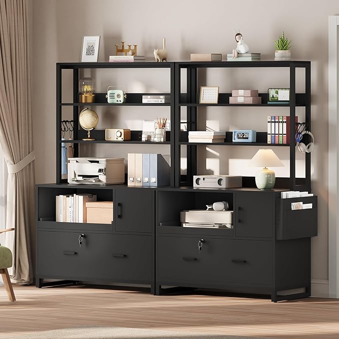 SEDETA File Cabinet with Lock, Filing Cabinet Fits Legal/Letter/A4 Size, File Cabinets for Home Office with Adjustable Storage Shelf and Hook, Black