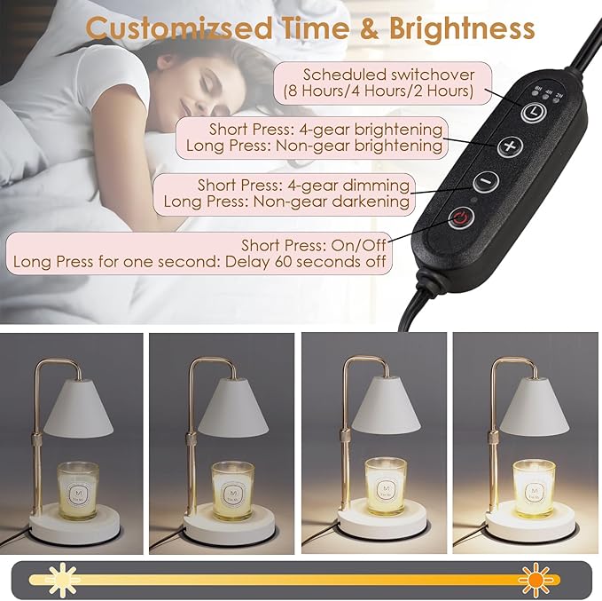 Candle Warmer Lamp with Timer,Adjustable Height Dimmable Candle Lamp,Electric Candle Warmer Lamp with 2 Bulbs,Candle Wax Warmer Compatible with Large Jar Candles,Gifts for Mom,White