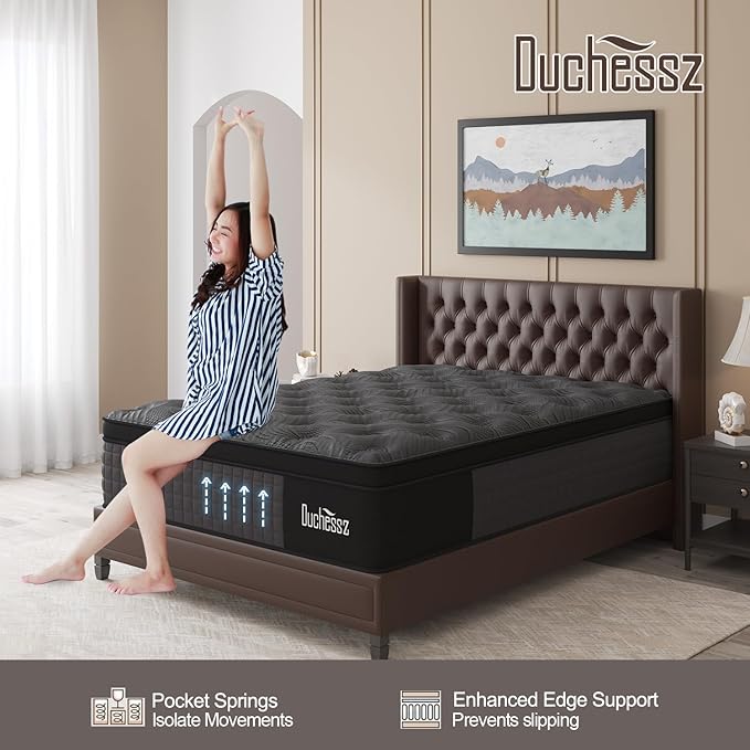 Queen Mattress, 10 Inch Hybrid Mattresses Black with Gel Memory Foam and Individually Pocket Innerspring Euro Top Medium Firm for Motion Isolation, Edge Support, 100 Night Trial