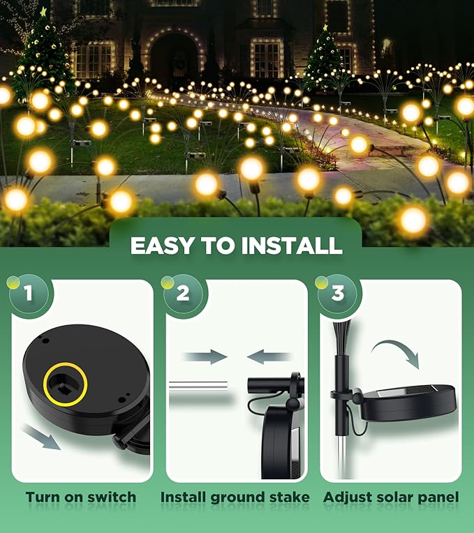 Vibrant Solar Garden Lights, Ultra Bright Solar Powered Firefly Lights Outdoor Waterproof, High Flexibility Starburst Swaying Light, 8 LED Landscape Lighting Decorative for Pathway Patio Yard