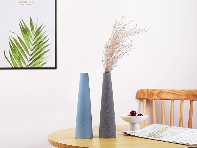 Ceramic Vase, Modern Home Decor Ceramic Vase, Frosted Porcelain Vase, Grey Minimalist Vase,Living Room Decoration，Ideal Shelf, Best Decoration. (Blue)
