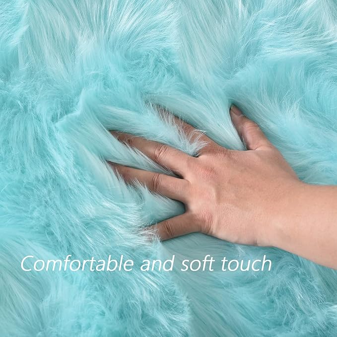 Latepis Light Blue Washable Runner 2x8 Teal Rug for Bedroom Girls Faux Fur Rug for Living Room for Soft Cushion Hallway Home Decor Rectangle