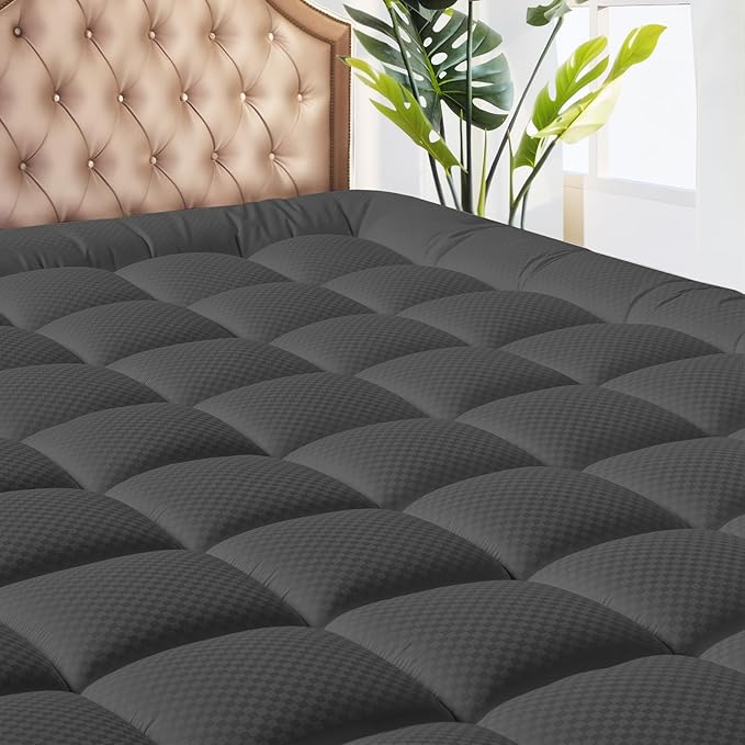 MATBEBY Full Size Mattress Pad - Cooling Breathable Mattress Topper, Quilted Fitted Mattress Protector, Pillow Top Mattress Cover with 8-21" Deep Pocket, Machine Washable, Dark Grey, 54x75 Inches