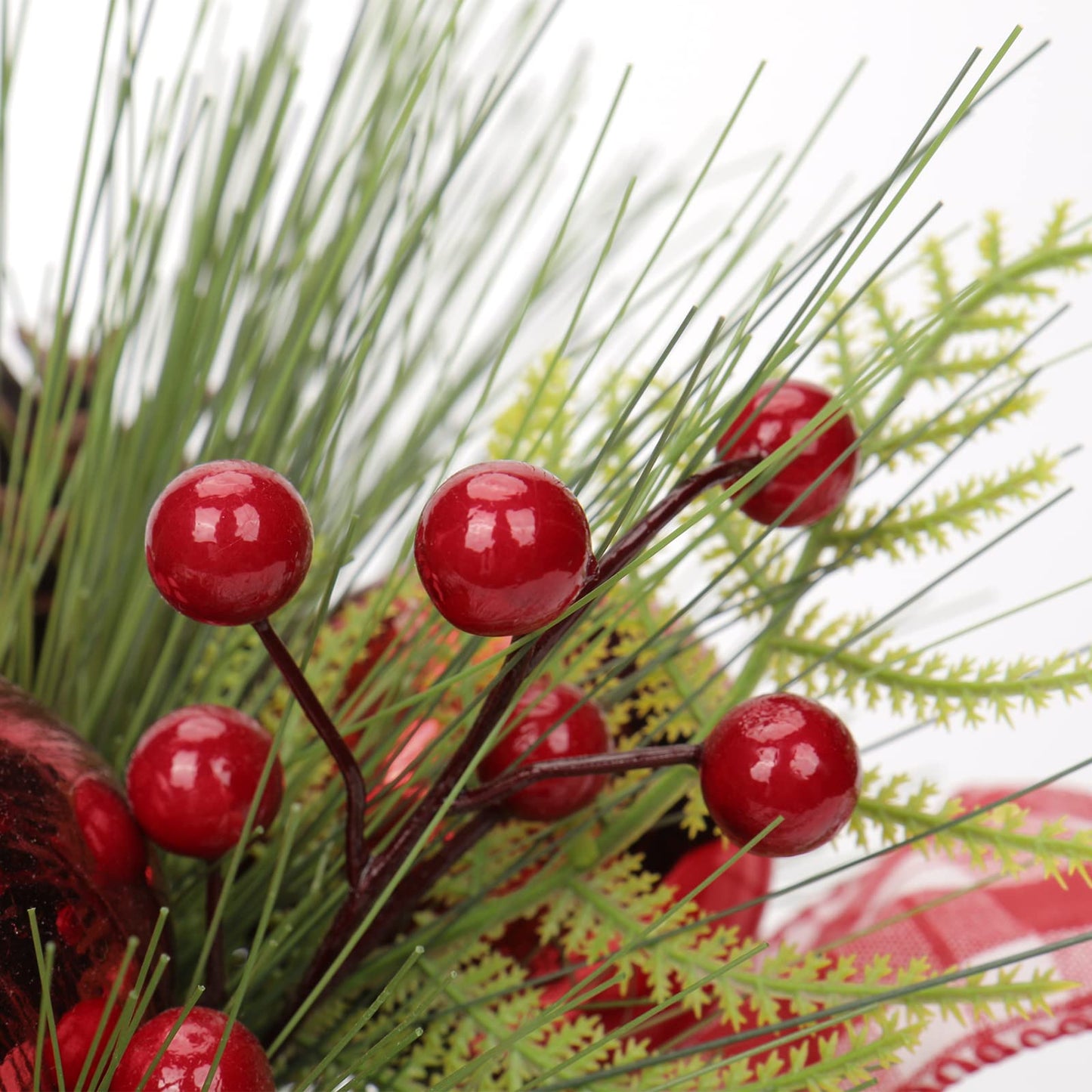 Briful 10 Inch Mini Christmas Tree Artificial Potted with Pinecones Berries and Red Xmas Ball Ribbon Christmas Arrangements Centerpieces Ornaments in 4.7'' Black Ceramic Pot for Home Indoor Table