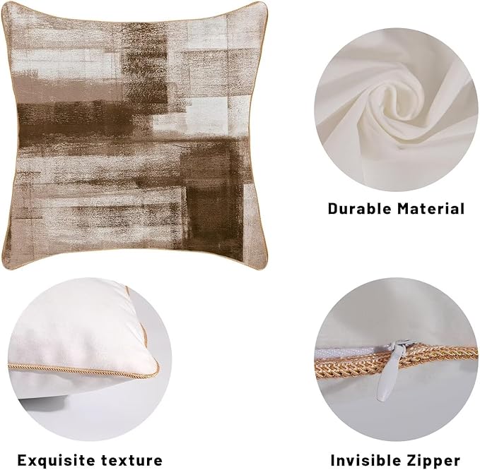 Brown Grey Throw Pillow Covers 18x18 Set of 2, Abstract Art Decorative Throw Pillow Covers Modern Abstract Soft Polyester Pillowcase Outdoor Cushion Cover for Sofa Couch Farmhouse Room Bed