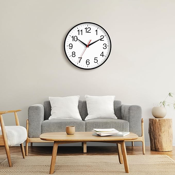 18 Inch Wall Clock, Modern Battery Operated Wall Clocks, Silent Non Ticking Large Analog Clock for Living Room, Office, Home, Bedroom, Kitchen, Bathroom(Black)