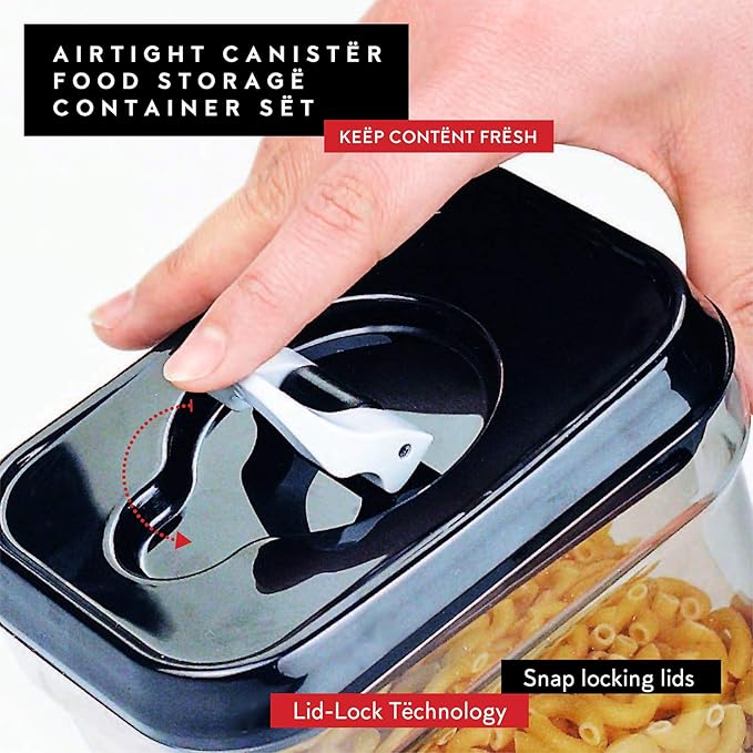 DWËLLZA KITCHEN Airtight Food Storage Containers with Lids - 5 Piece Set - Kitchen Accessories Food Containers - Pantry Organization and Storage - Clear Plastic BPA-Free - Keeps Food Fresh & Dry