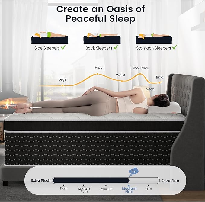 12 Inch King Size Mattress in a Box, 7-Zone Contouring Support Hybrid King Bed Matress, Upgrade Edge Support, Motion Isolation, Premier Comfort Cooler Sleep, CertiPUR-US Certified, Medium Firm