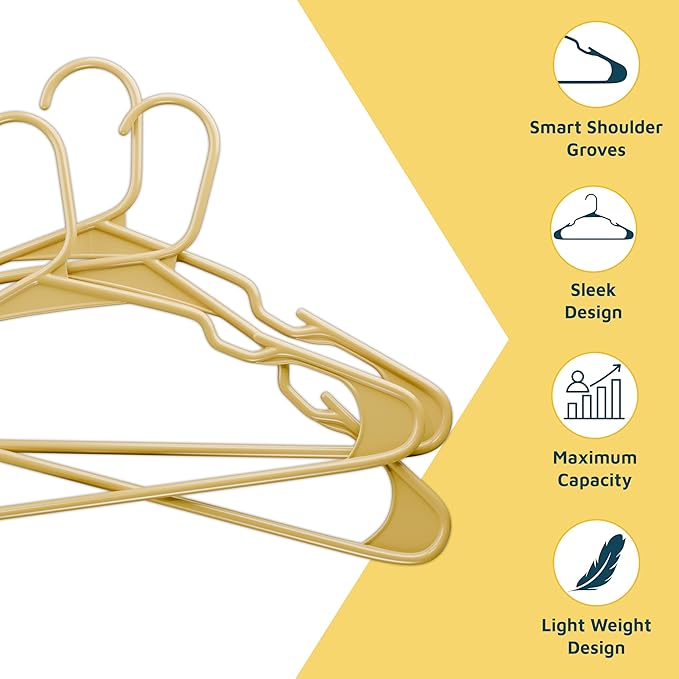 Plastic Clothes Hangers – Heavy Duty Hanger Set, for Organizing Clothes, Dresses, and Coat, Holds Up to 5 lbs, Space-Saving Hangers with Non-Slip Shoulder Grooves, Pack of 120, Yellow