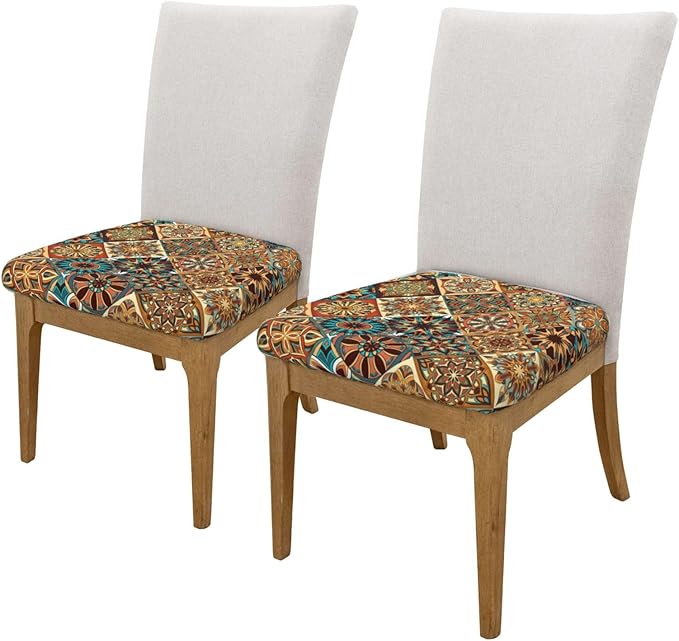 Colorful Vintage Bohemian Boho Mandala Floral Office Computer Chair Seat Covers Set of 1, Soft Stretch Rotating Desk Chair Seat Cushion Protectors