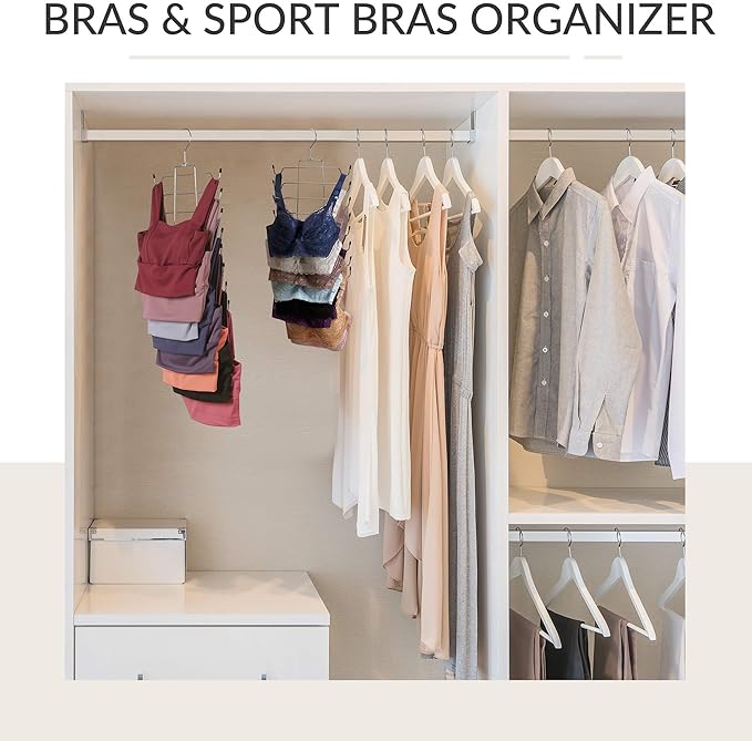 ZEDODIER 6 Pack Tank Top Hanger, Space Saving Bra Hangers, Non-Slip Hanging Sport Bras Holder, Closet Organizers and Storage for Camisoles Tank Tops Bras Ties Swimsuits Strappy Dress, Silver