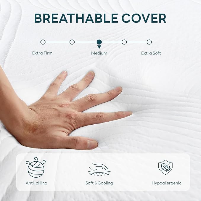 Twin Mattress 10 Inch, Memory Foam Mattress Twin Size, Green Tea Cooling Gel Infused for Pressure Relief, Bed in a Box CertiPUR-US Certified & Fiberglass Free
