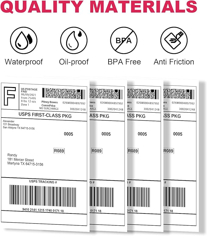 4" x 6" Thermal Shipping Labels, 880 Labels (4 Rolls), Compatible with Dymo LabelWriter 4XL, Water & Grease Resistant, BPA Free