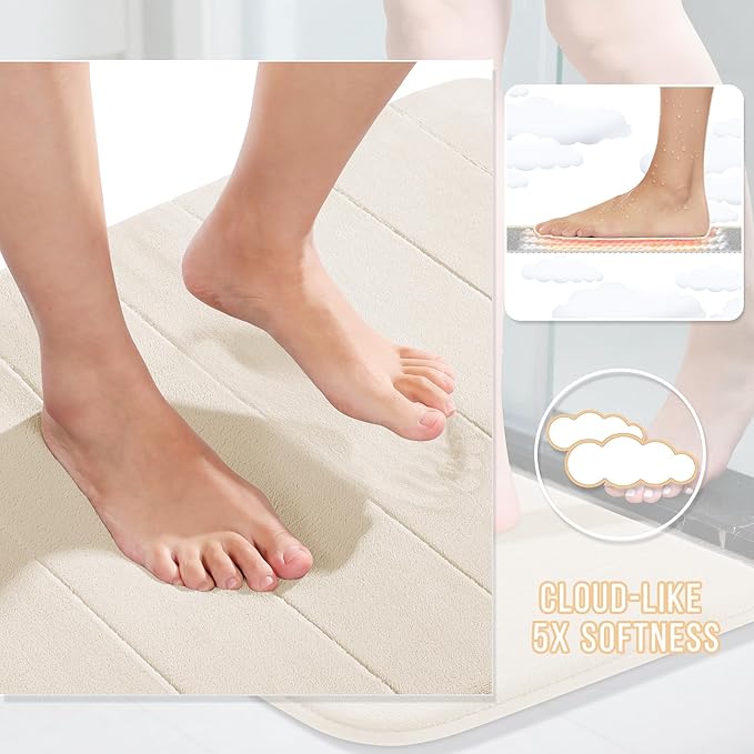 Yimobra Bathroom Runner Rugs 72"x24" Non Slip Washable Memory Foam Bath Mat, Super Soft Water Absorbent Hallway Carpet for Vanity Tub Shower, Cream