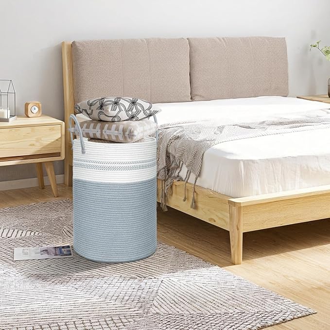 58L Tall Laundry Basket, Cotton Rope Laundry Hamper, Laundry Hamper with Handles, Decorative Woven Basket for Dirty Clothes, Blankets, Pillows in Bathroom, Bedroom (Gray, 15 x 20in)