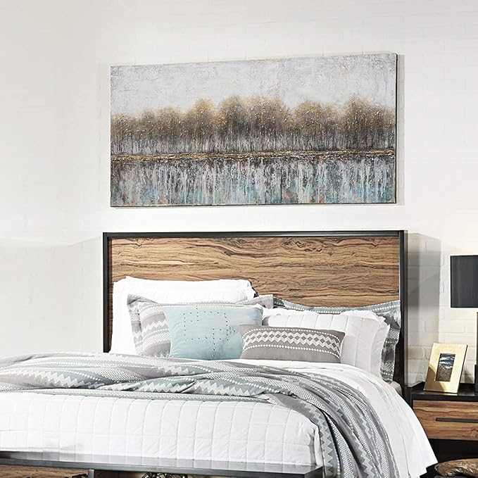 NdcSkyAr Large Oversized Tree Farmhouse Wall Art Neutral Rustic Painting Glitter Gray Brown Birch Canvas Prints for Living Room Bedroom Sofa Decor Framed