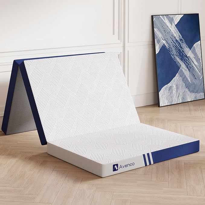 Avenco Folding Mattress Single, Trifold Mattress 4 Inch Memory Foam for Guest Room/Caravan/Camping/Travel, Portable with Removable Cover & Non-Slip Bottom