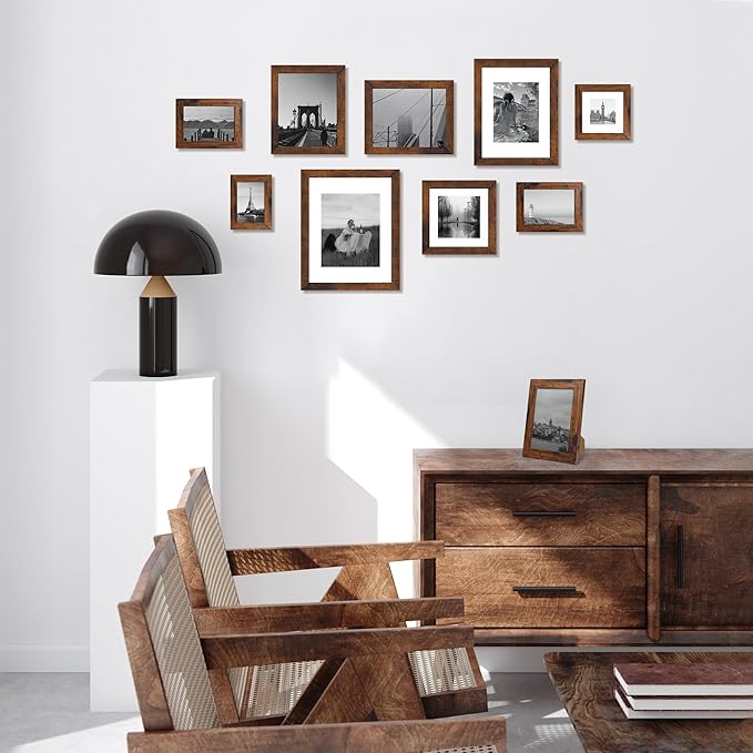 8.5x11 Picture Frame Set of 4, High Definition Real Glass Rustic Frame, Photo Frames 8.5 by 11 Diploma Document for Wall Hanging and Tabletop Display