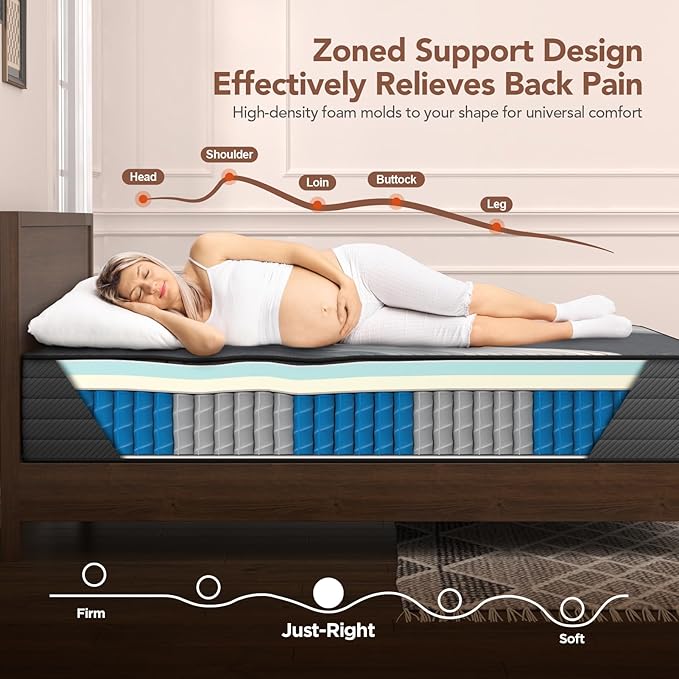 California King Mattress 10 Inch,Lechepus 5-Zone Medium Firm Mattress with Lumbar & Shoulder Support, Hybrid for Pressure Relief ,Edge Support & Motion Isolation, Fiberglass Free & CertiPUR-US