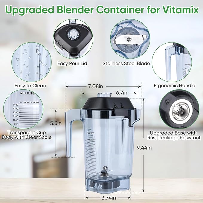 For Vitamix Blender Pitcher 48oz, Upgrade Replacement Pitcher Container Jar Cup for Vitamix Quiet One VM0145 VM0100A 36019 15978 16016 BarBoss Drink Machine Advance Commercial Blender Pitcher