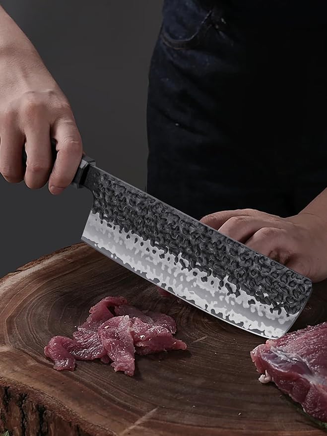 7 Inch Nakiri Knife, Japanese Hand Forged Asian Chopping Chef Knife, Professional Meat Vegetable Cleaver Kitchen Knife with Ergonomic Handle