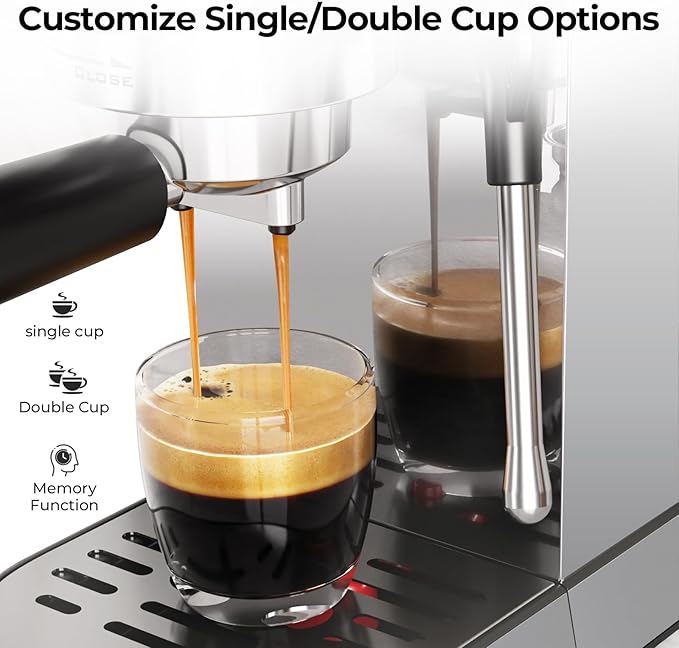 20 Bar Espresso Machine with Milk Frother, Compact Espresso Coffee Maker with Cup Warmer, Self-Cleaning, Auto Shut-Off, 34oz Removable Water Tank for Latte/Cappuccino/Americano, Stainless Steel