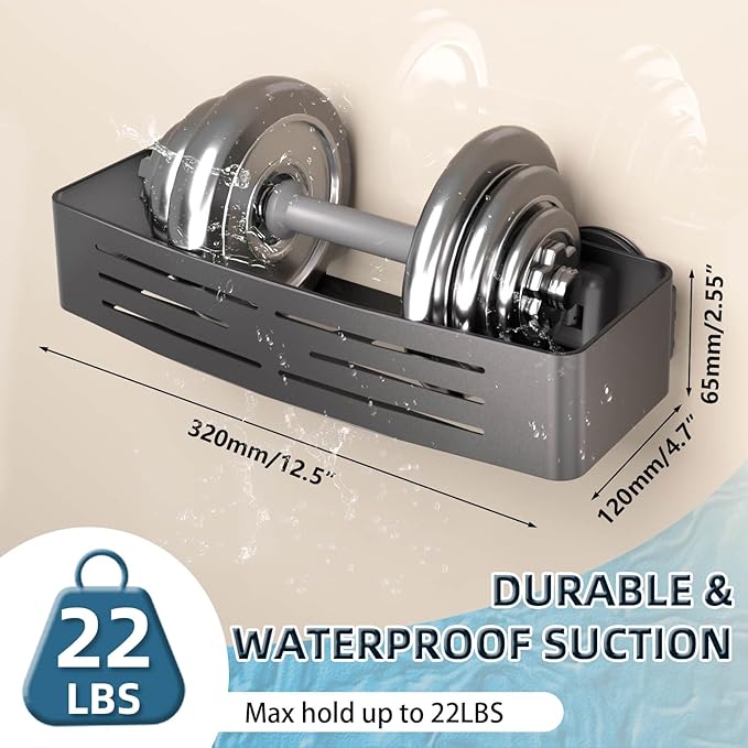 Onemake Shower Caddies Suction Cup, 2-Pack Removable Bathroom Shelf, Shower Organizer with 12 Portable Hooks, Shower Caddy Corner Waterproof Holder with Towel Bar, Gray