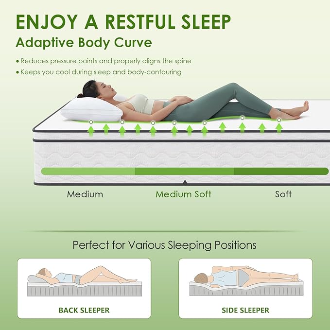 PayLessHere 12 Inch Innerspring Queen Mattress in a Box with Bamboo Charcoal Gel Memory Foam Fiberglass Free CertiPUR-US Certified Medium Firm Spring Mattress Pressure Relief,Queen