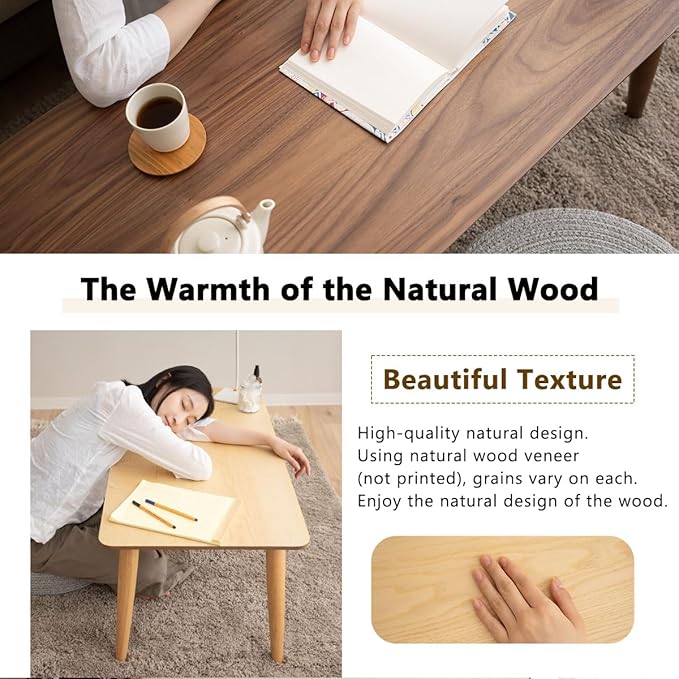 EMOOR Wood Folding Coffee Table Rectangle Large (20.5"x41.3") Light Gray, Floor Sitting Low Table Small Space Minimalist Japanese Tatami Room