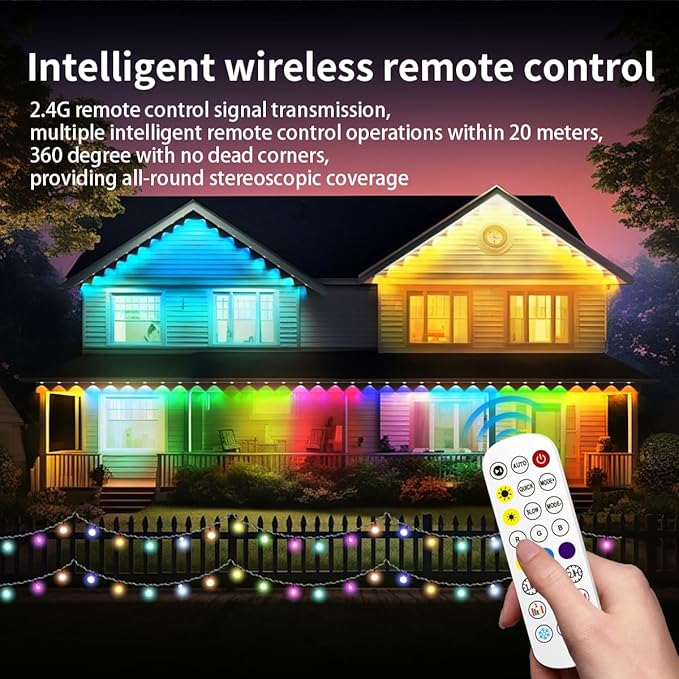 GAINTLUMI Permanent Outdoor Light,50ft with 30 LED Eaves Lights,Smart RGB Outdoor Lights with 75 Scene Modes,IP67 Waterproof,for Halloween Decorations,Christmas,Holiday,Party,with App and Remote