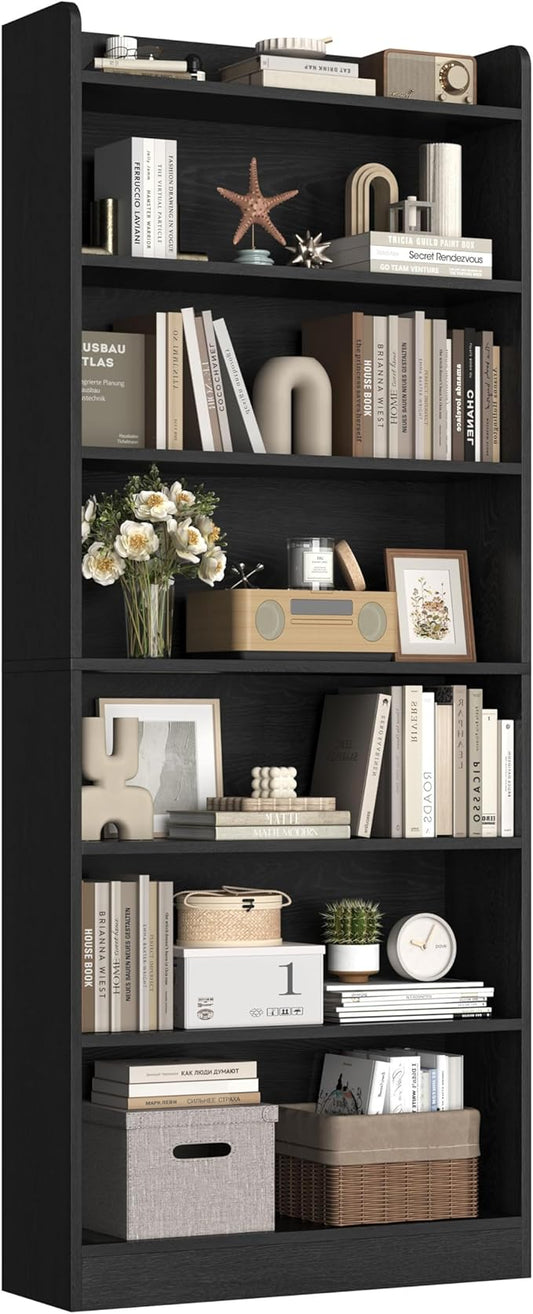 Yaheetech 7-Tier Open Bookcase and Bookshelf, Modern Simple Floor Standing Display Storage Shelves with Top Open Compartment for Home Office, Living Room, Bed Room - Black