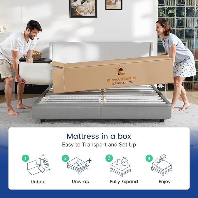 Queen Mattress, 12 Inch Hybrid Queen Bed Mattress in a Box, Medium Plush, Gel Memory Foam and Individual Pocket Spring for Pressure Relief, Edge Support, CertiPUR-US