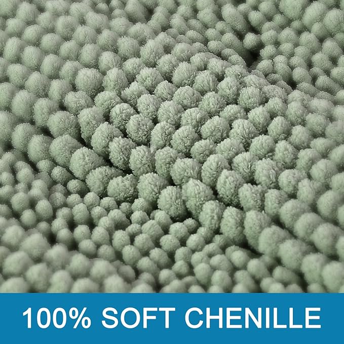 H.VERSAILTEX Bath Rugs for Bathroom Non Slip Bath Mats Extra Thick Chenille Striped Rug 20" x 32" Absorbent Non Skid Fluffy Soft Shaggy Washable Dry Fast Plush Mat for Indoor, Bath Room, Tub - Sage