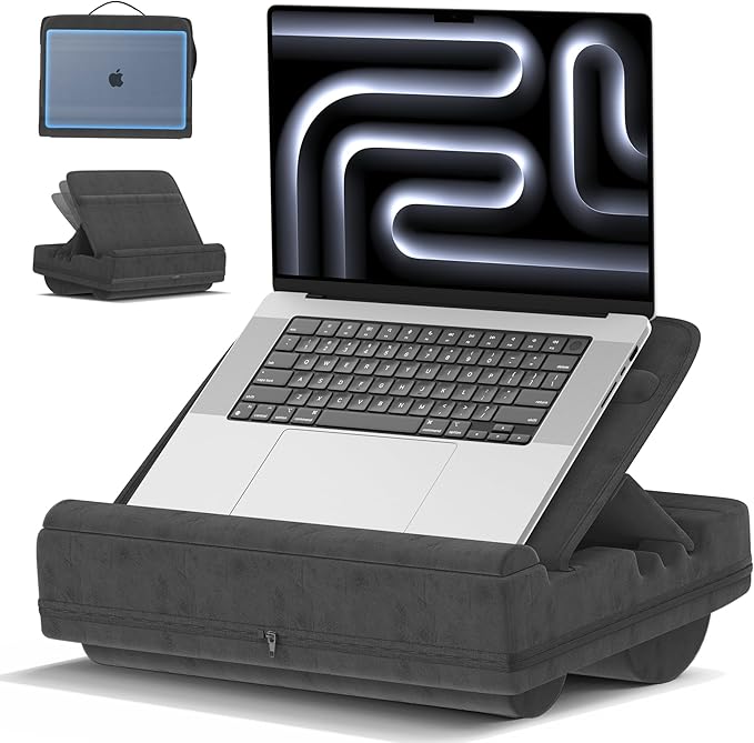 Laptop Lap Desk with Cushion, Adjustable Lap Desk Pillow with Storage, Portable Lap Table for Adults Student, Laptop Stand for Bed Office College Dorm Home Room Couch, Fit Up to 14.9" PC Tablet, Black