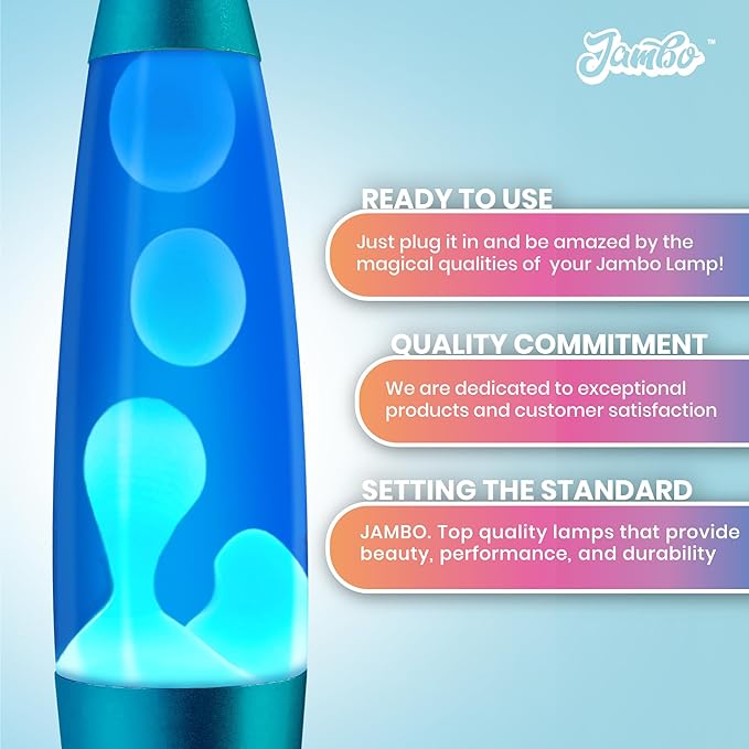 JAMBO 16" Beautiful Lamp- Blue with White/Blue Wax, Relaxing Liquid Light, Night Light Nightlight, Home Decor Living Room Office Bedroom Lamp for Adults Teens Kids, Magma Motion