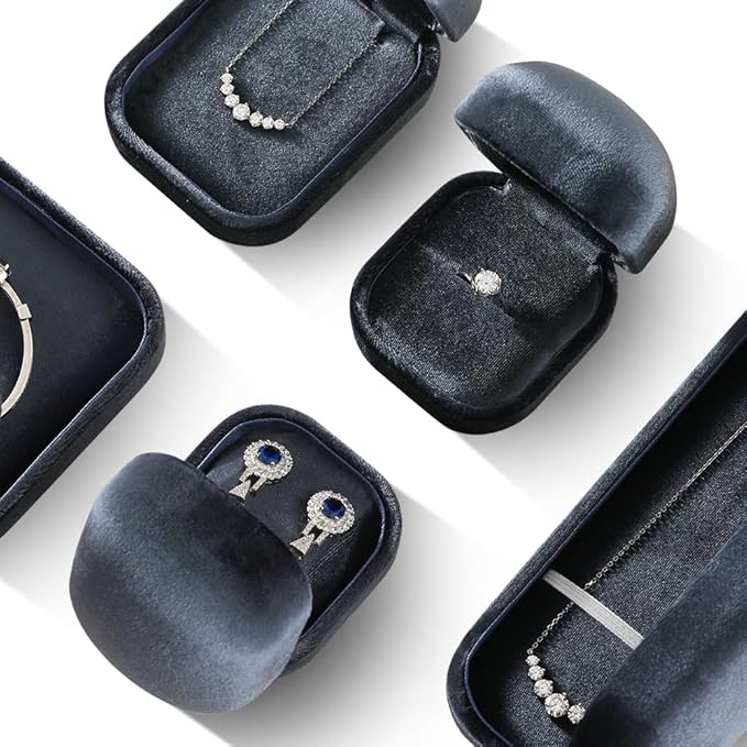 Resilient Velvet Ring Earrings Bracelet Necklace Display Box, Travel Mini Jewelry Organizer Case (Gray, Ring Box)