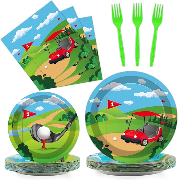 Wiooffen 96 Pcs Golf Plates and Napkins Golf Birthday Party Decorations Golf Party Supplies Golf Paper Plates Tablewares Set Golf Birthday Themed Balloons Sports Party Favors for Kids Serves 24