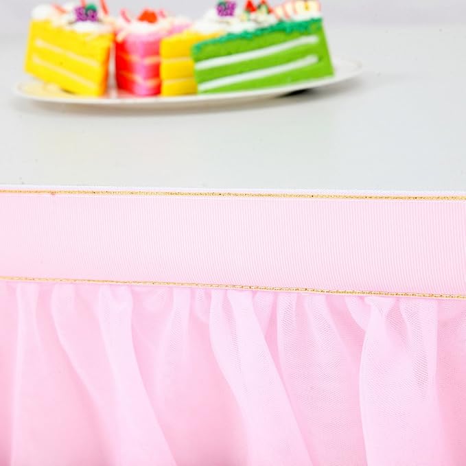 Suppromo 2 Pack 6ft Pink Tulle Table Skirts for Rectangle Tables or Round Tables Pink Tutu Tablecloth Cover for Princess Baby Shower Girls Birthday Party Wedding Cake Dessert Table Decorations