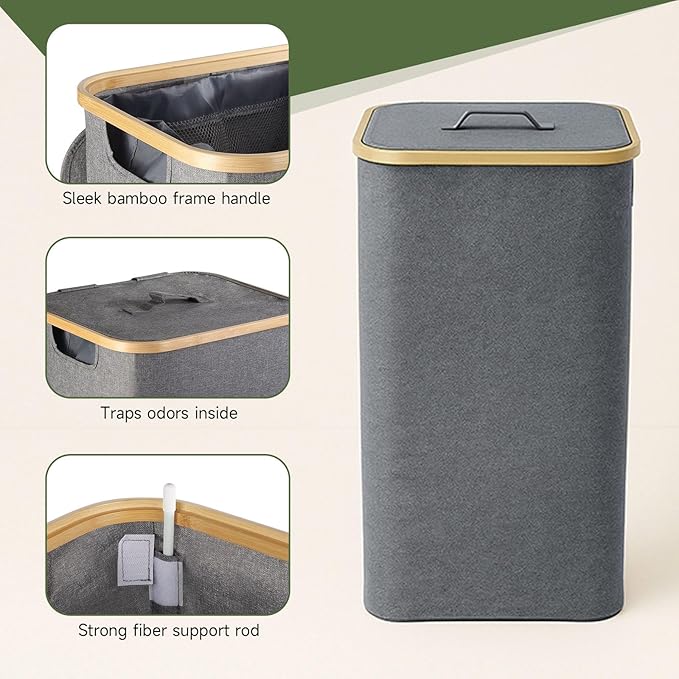 Collapsible Hampers for Laundry Basket with Lid - Extra Large 100L/26 Gallon Foldable Laundry Hamper, Portable Storage Bin for Dorm & Gym | Sturdy Dirty Clothes Hamper with Carrying Handles, Gray