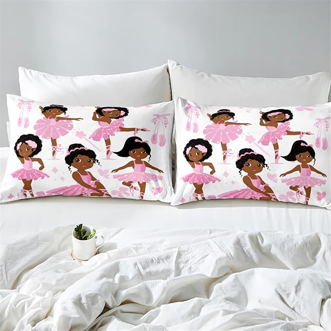 Pink African American Twin Comforter Set for Girls Kids Adults, Cute Twin Bedding Set for Girls Bedroom Decor Set 1 Comforter 2 Pillowcases, Cute Ballet Princess Dancer, Twin Size