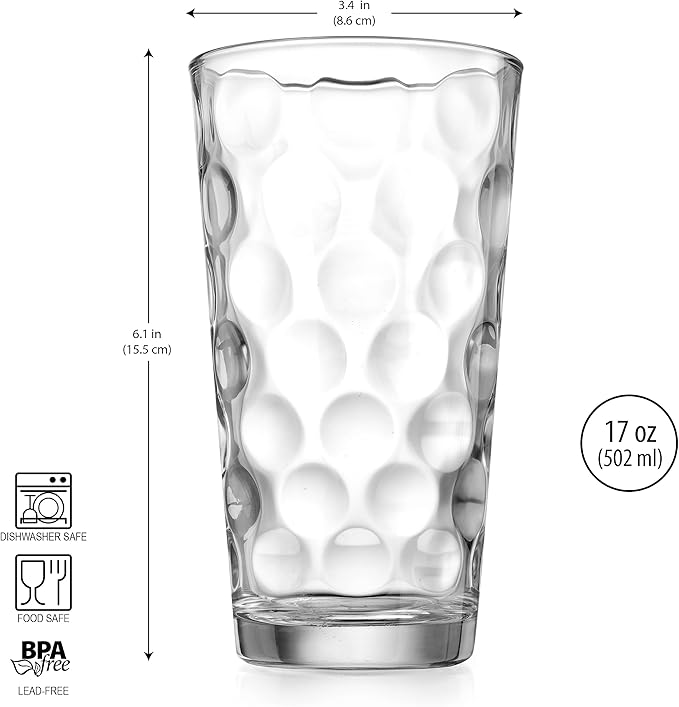Home Essentials Highball Glasses Set of 6 Bubble Glassware Cooler Set, 17 oz Kitchen Glasses Tall Collins Everyday Basic Home Bar Drinkware Water Juice Cocktails