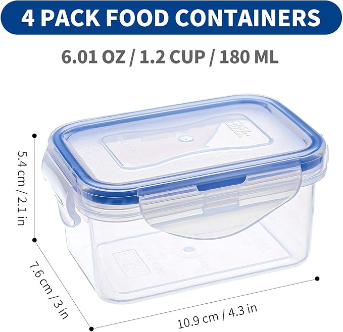 KIGI [4 Pack] 17OZ 6OZ Small Plastic Food Storage Containers,Leakproof Rectangular Food Containers with Lids,Airtight Mini Meal Prep,BPA FREE