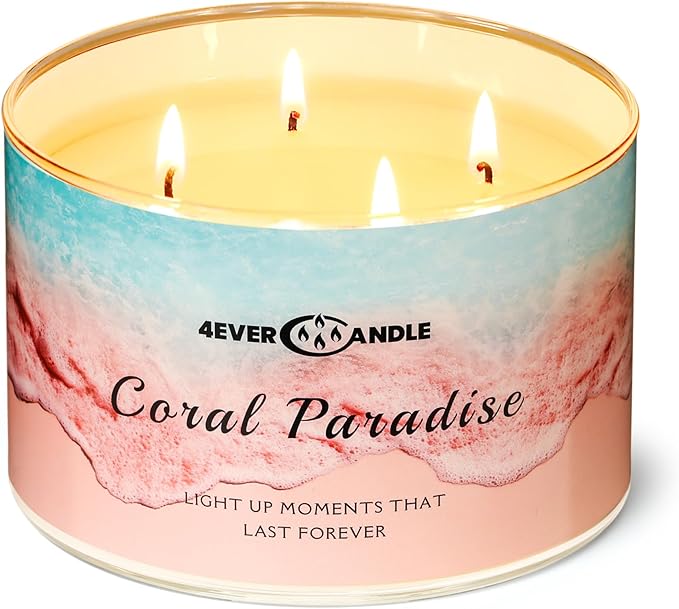 Coral Paradise Scented Candles, 18oz Soy Candles Non Toxic 4-Wick Large Candle Jars, Over 50 Hours of Burning Time, Ideal for Gifting, Events, Home Decor
