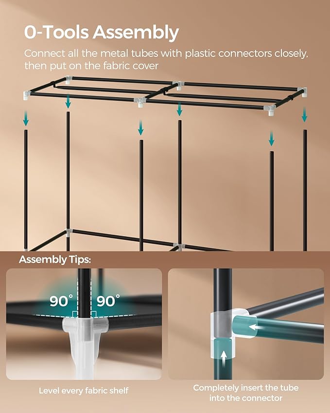 SONGMICS Portable Closet Wardrobe with Shoe Rack and Cover, Closet Storage Organizer, 2 Hanging Rods, Shelves, and 4 Side Pockets, 50 x 17.7 x 69.3 Inches, Spacious for Bedroom, Black URYG008B02