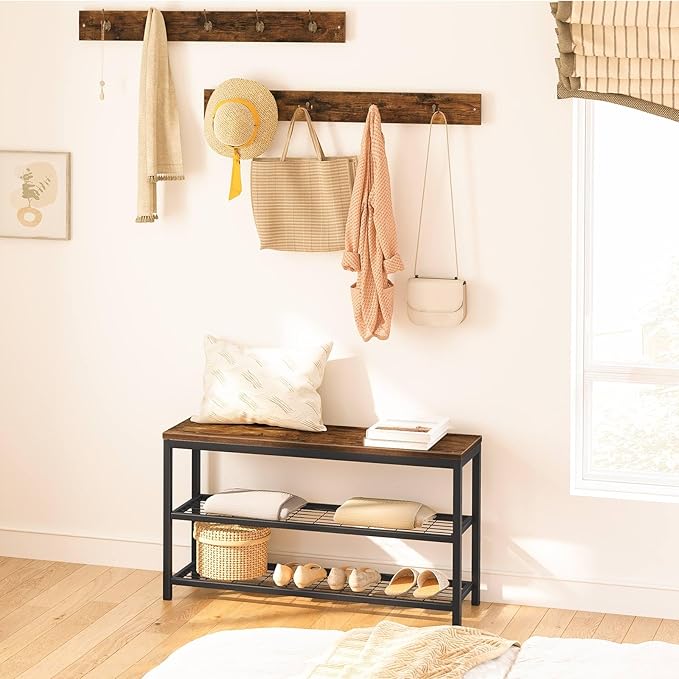 HOOBRO Hall Tree with Bench, Coat Rack Shoe Bench Set, Entryway Shoe Rack with Coat Hooks, Hall Tree Coat Rack, Mud Room, Industrial, for Foyer, Front Door, Rustic Brown BF07MT01
